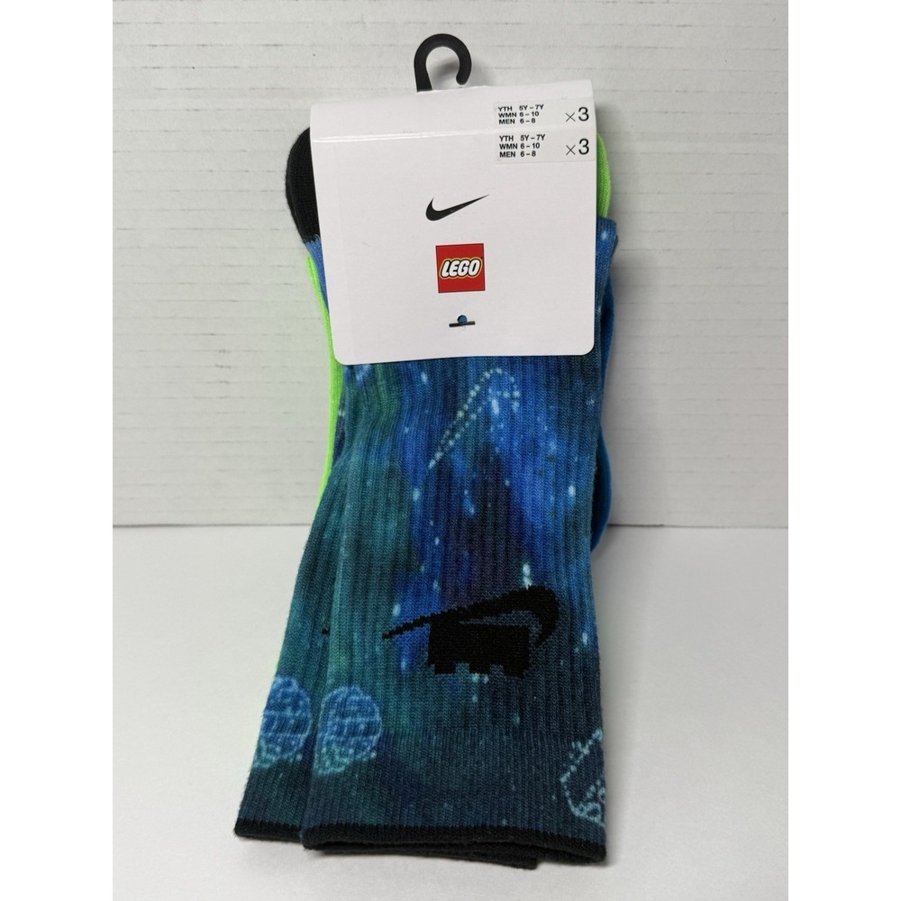 New Nike X Lego Collection Everyday Essentials Crew Socks Blue Pack 3 HV9635-901